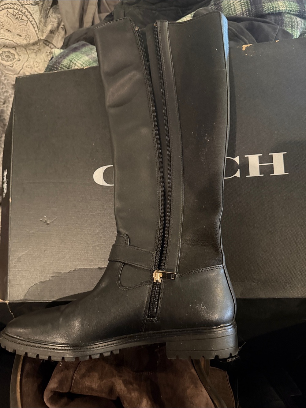 Coach Farrah Black Leather Knee-High Boot - Picture 4 of 4